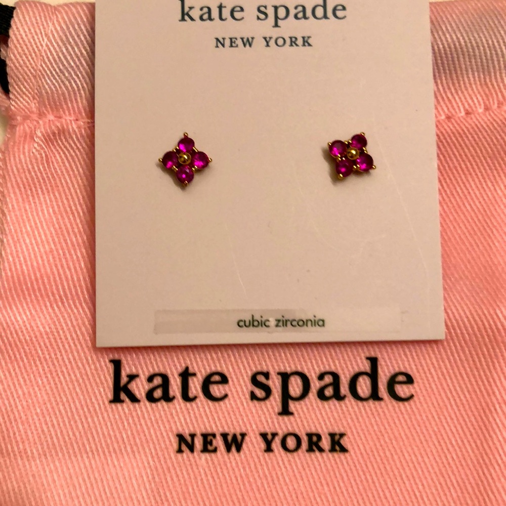 NWT KATE SPADE PINK CUBIC ZIRCONIA FLOWER EARRINGS (Match pink necklace).